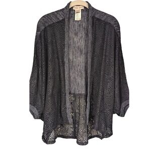 KNOX ROSE Lace Trim Knit Open Front Kimono Cardigan Navy Blue Size M